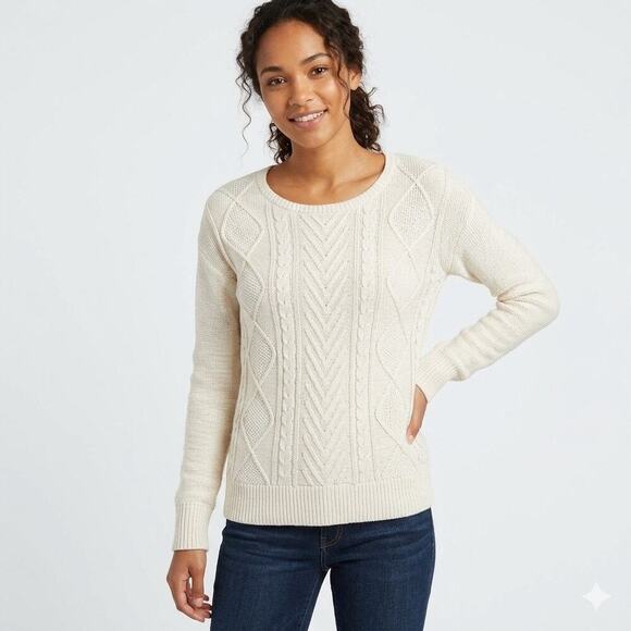 Mossimo Supply Co. Sweaters - Mossimo Womens Cable Knit Sweater XS Cream Metallic Threading Long Sleeve Cotton